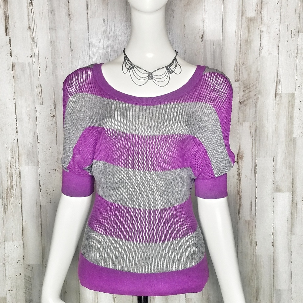Takeout | Two-Toned Stripe Loose Knit Swea…